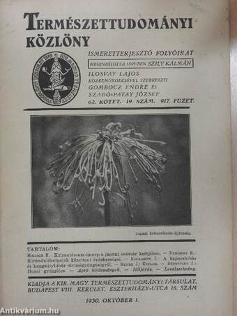 Természettudományi Közlöny 1930. október 1.