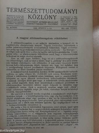 Természettudományi Közlöny 1933. június 1-15.