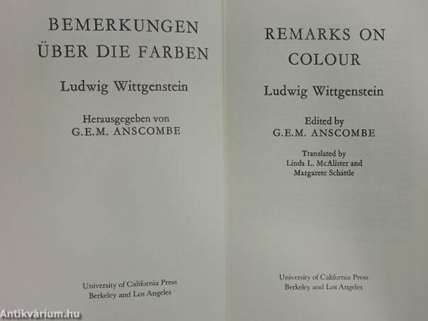 Remarks on Colour/Bemerkungen über die Farben