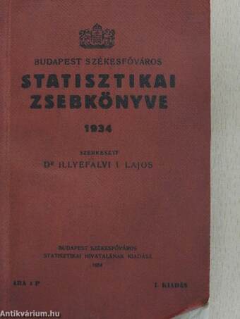 Budapest Székesfőváros Statisztikai Zsebkönyve 1934.