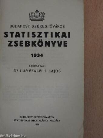 Budapest Székesfőváros Statisztikai Zsebkönyve 1934.