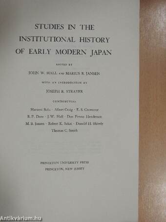 Studies in the Institutional History of Early Modern Japan