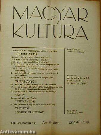 Magyar Kultúra 1938. szeptember 5.