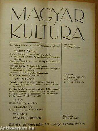 Magyar Kultúra 1938. július 5-20.