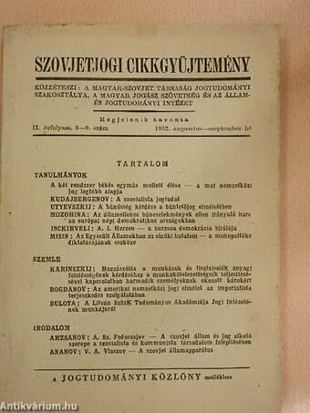 Szovjetjogi cikkgyüjtemény 1952. augusztus-szeptember