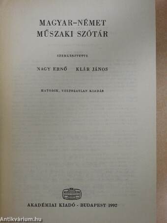 Magyar-német/német-magyar műszaki szótár I-II.