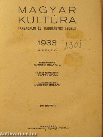 Magyar Kultúra 1933. I. félév