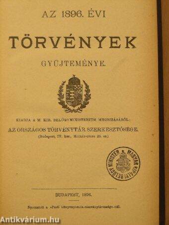 Az 1896. évi törvények gyüjteménye