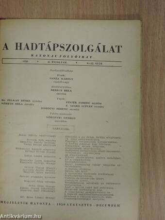 A Hadtápszolgálat 1950. augusztus-december