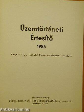 Üzemtörténeti Értesítő 1985.