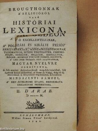 Brougthonnak a' religióról való históriai lexicona II. (töredék)