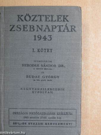 Köztelek Zsebnaptár 1943/I. (töredék)