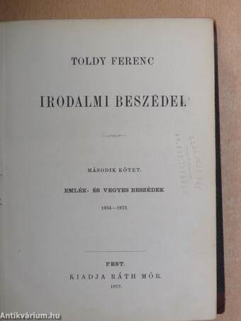 Toldy Ferenc irodalmi beszédei II.