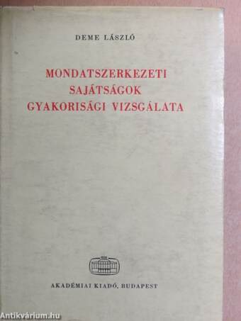 Mondatszerkezeti sajátságok gyakorisági vizsgálata