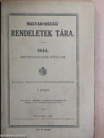 Magyarországi rendeletek tára 1944. V.