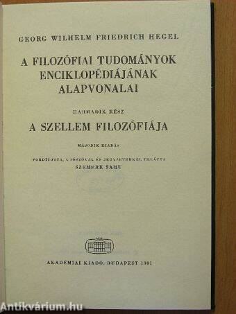 A filozófiai tudományok enciklopédiájának alapvonalai III.