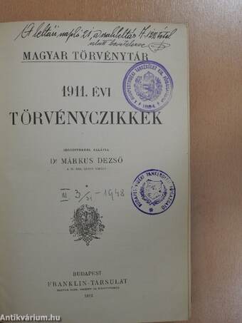 1911. évi törvényczikkek