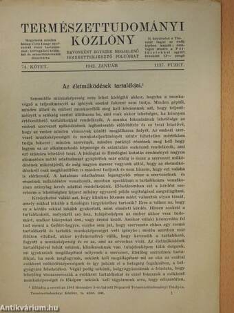 Természettudományi Közlöny 1942. január-december/Pótfüzetek a Természettudományi Közlönyhöz 1942. január-december