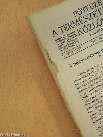 Természettudományi Közlöny 1942. január-december/Pótfüzetek a Természettudományi Közlönyhöz 1942. január-december