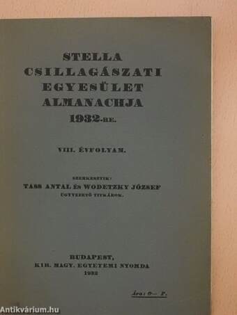 Stella Csillagászati Egyesület Almanachja 1932-re