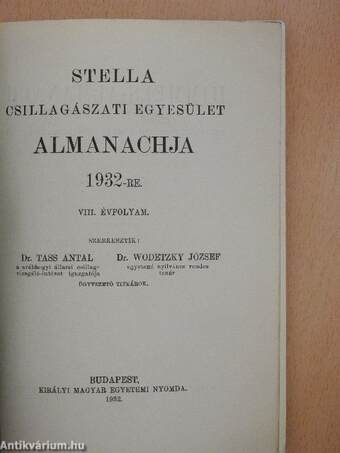 Stella Csillagászati Egyesület Almanachja 1932-re