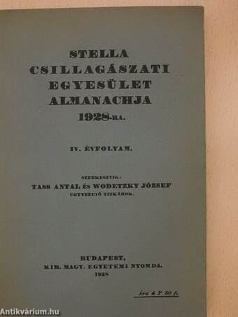 Stella Csillagászati Egyesület Almanachja 1928-ra