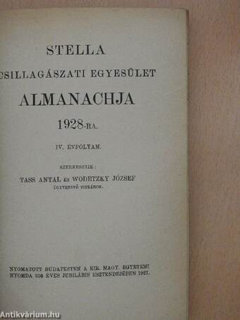 Stella Csillagászati Egyesület Almanachja 1928-ra