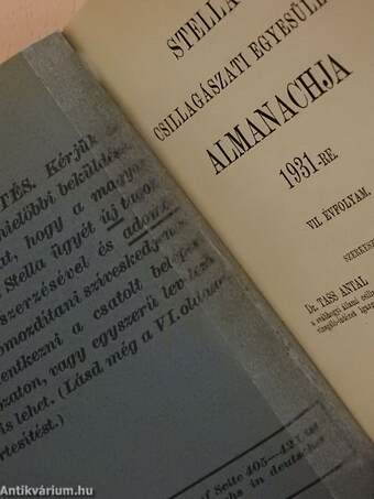 Stella Csillagászati Egyesület Almanachja 1931-re