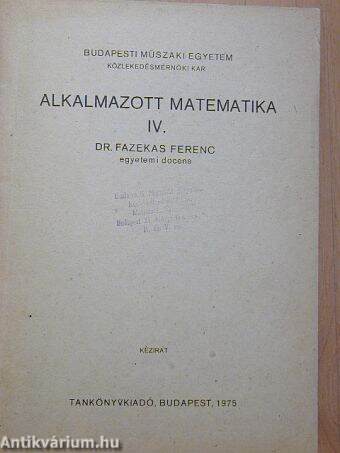 Alkalmazott matematika IV.