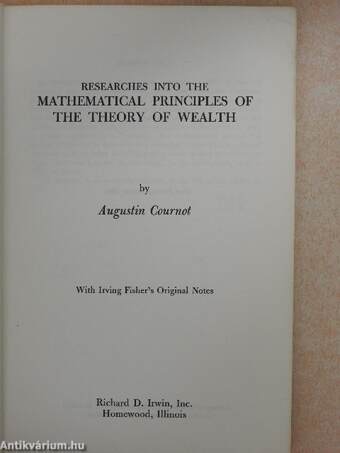 Researches into the mathematical principles of the theory of wealth