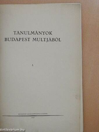 Tanulmányok Budapest multjából I.