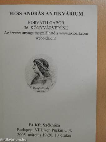 Hess András Antikvárium - Horváth Gábor 36. könyvárverése