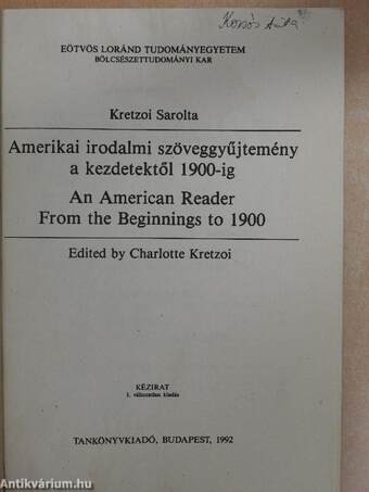 Amerikai irodalmi szöveggyűjtemény a kezdetektől 1900-ig