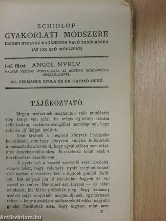 Schidlof gyakorlati módszere - Angol 1-10. füzet