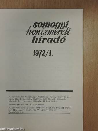 Somogyi Honismereti Híradó 1972/1.