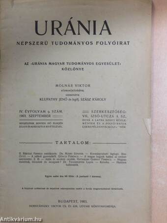 Uránia 1903. szeptember 1.