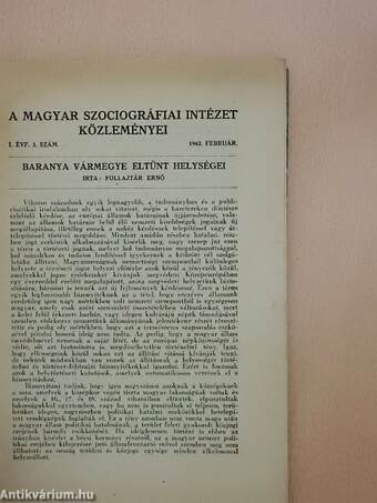 A Magyar Szociográfiai Intézet Közleményei 1942. február