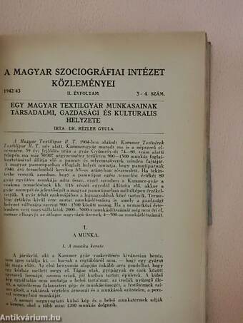 A Magyar Szociográfiai Intézet Közleményei 1942/43. 3-4.