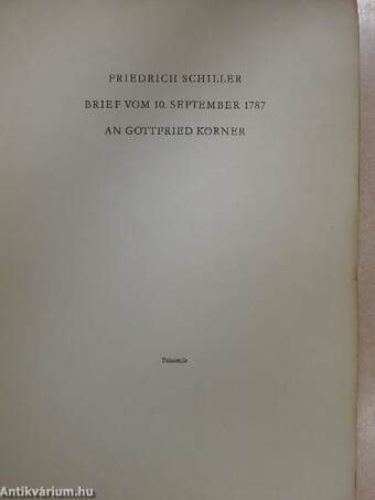 Friedrich Schiller Brief vom 10. September 1787 an Gottfried Körner