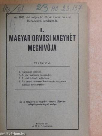 I. Magyar Orvosi Nagyhét meghivója