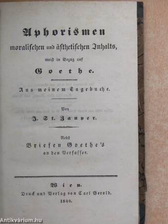 Aphorismen moralischen und ästhetischen Inhalts (gótbetűs)