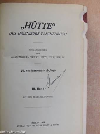 "Hütte" Des Ingenieurs Taschenbuch III. (töredék)