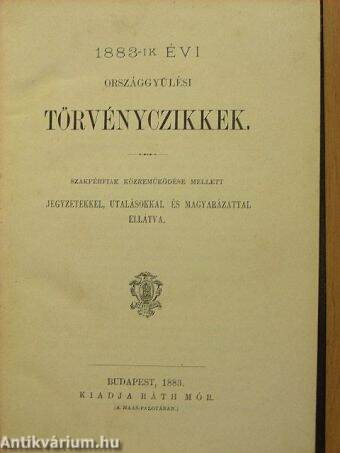 1883-ik évi országgyülési törvényczikkek