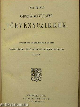 1881-ik évi országgyülési törvényczikkek