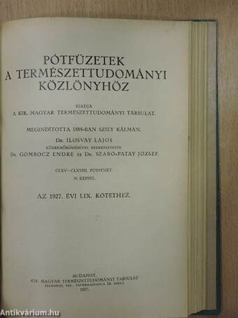 Természettudományi Közlöny 1927. január-december/Pótfüzetek a Természettudományi Közlönyhöz 1927. január-december