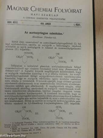 Magyar Chemiai Folyóirat 1930. január-december