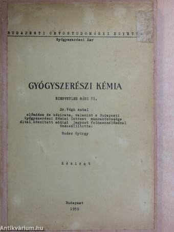 Gyógyszerészi kémia II.