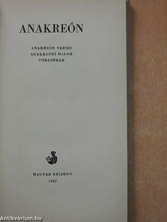 Anakreón versei/Anakreóni dalok/Töredékek