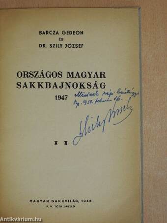 Országos Magyar Sakkbajnokság 1947. (dedikált példány)