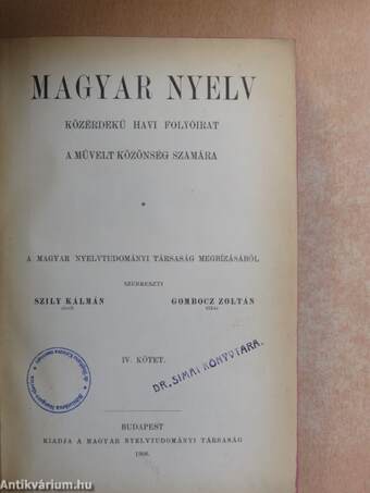 Magyar Nyelv 1908. január-december